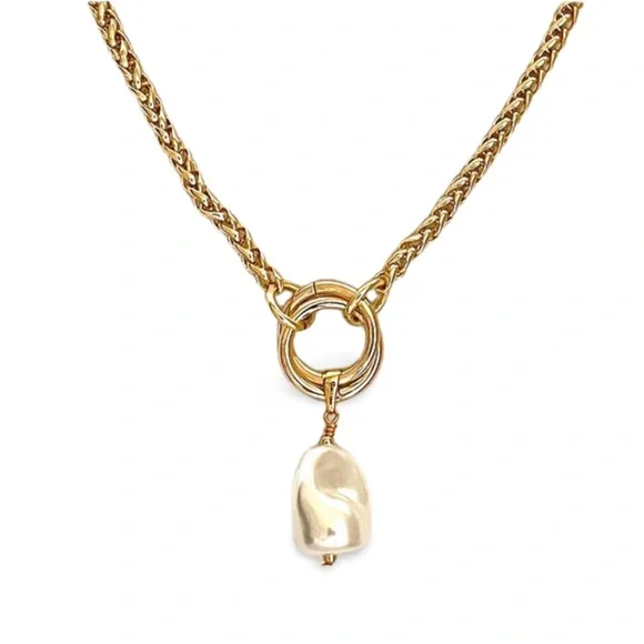 Statement Gold Necklace with Pearl Pendant 16 inches - Picture 8 of 12